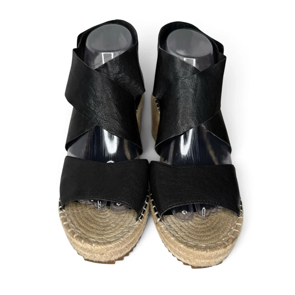 New Eileen Fisher 9.5 Willow Platform Wedge Espadrille Sandals Tumbled Leather
